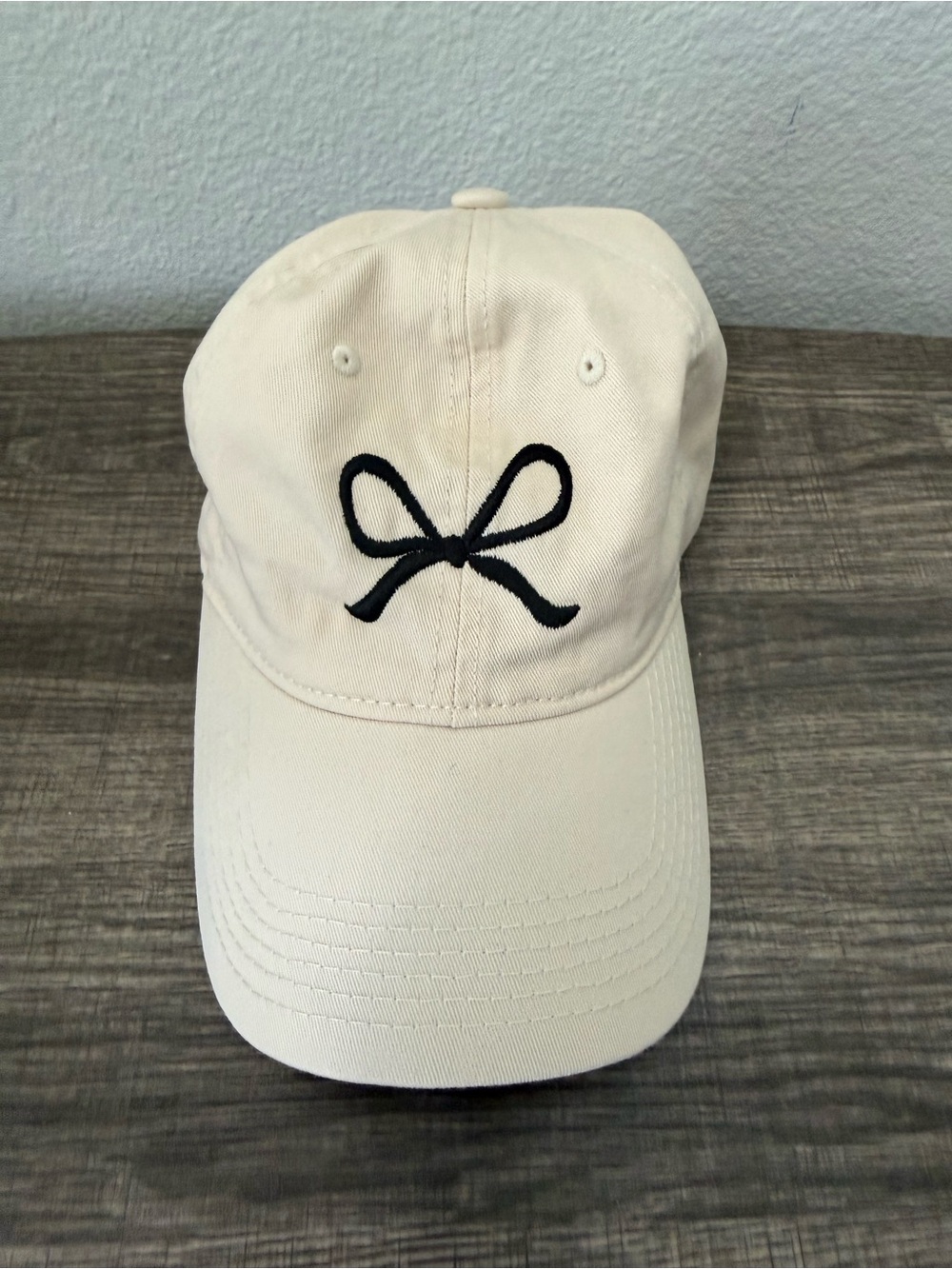 Women’s Cream Baseball Cap with Black Bow EmbroideryY2K
